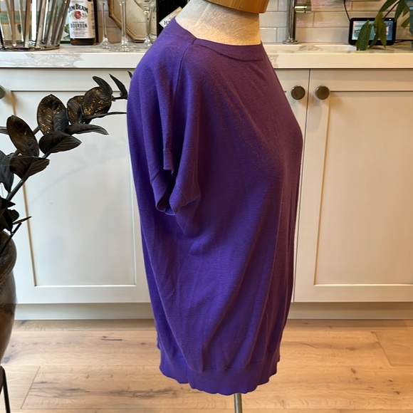 VGUC Ralph Lauren purple silk blend drop shoulder short sleeve boat neck sweater - Picture 2 of 5